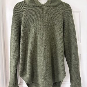 Olive Green Women's Sweater with Fleece-Lined Hood